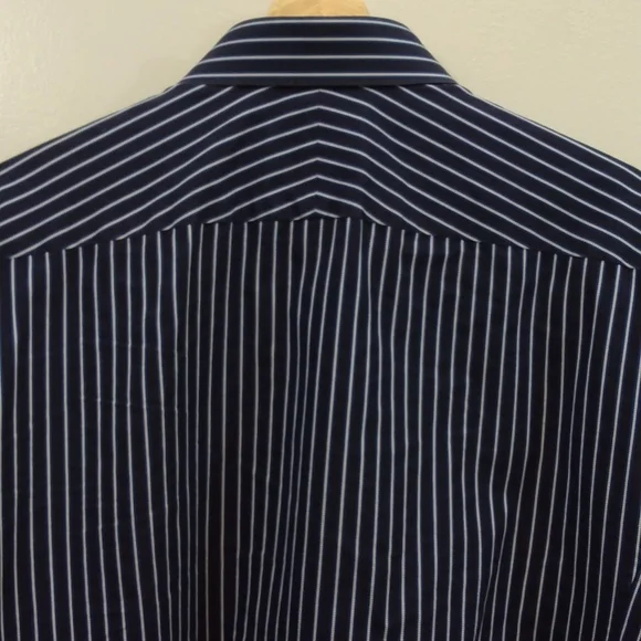 Thomas Pink Navy Blue/White Stripe Slim Fit Shirt 17.5 - Picture 7 of 8